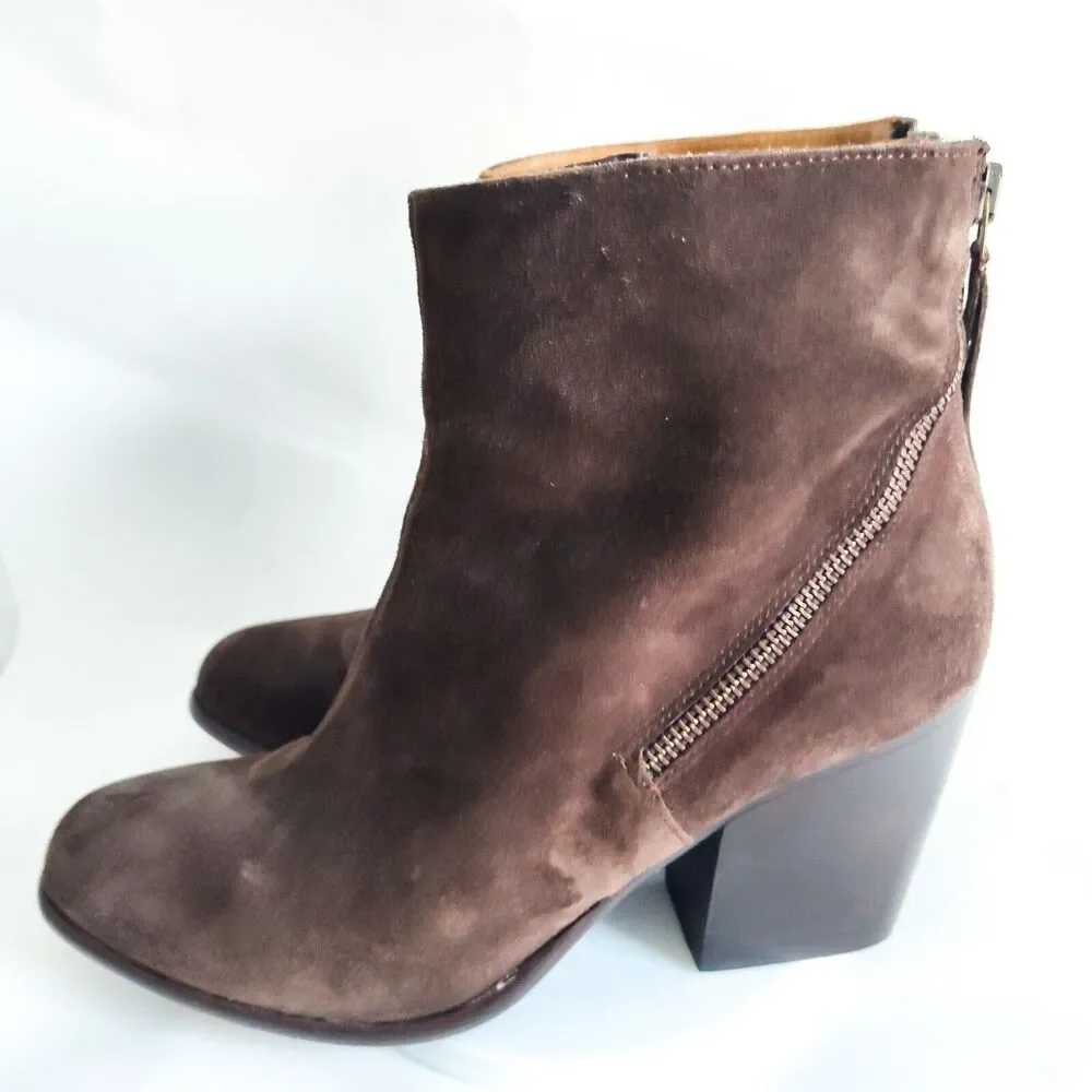 Alberto Fermani Viva Zip Brown Suede Ankle Boots Size 39.5 9.5 Italy Office Work